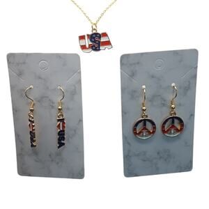 NWT 3 Pack Giadasio Handmade Gold Plated America Red/White/Blue USA Jewelry Set